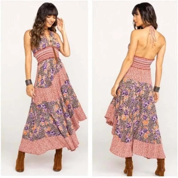 Free People Intimately Gabriela Halter Floral Terracotta Slip Dress Size XS - Picture 1 of 16